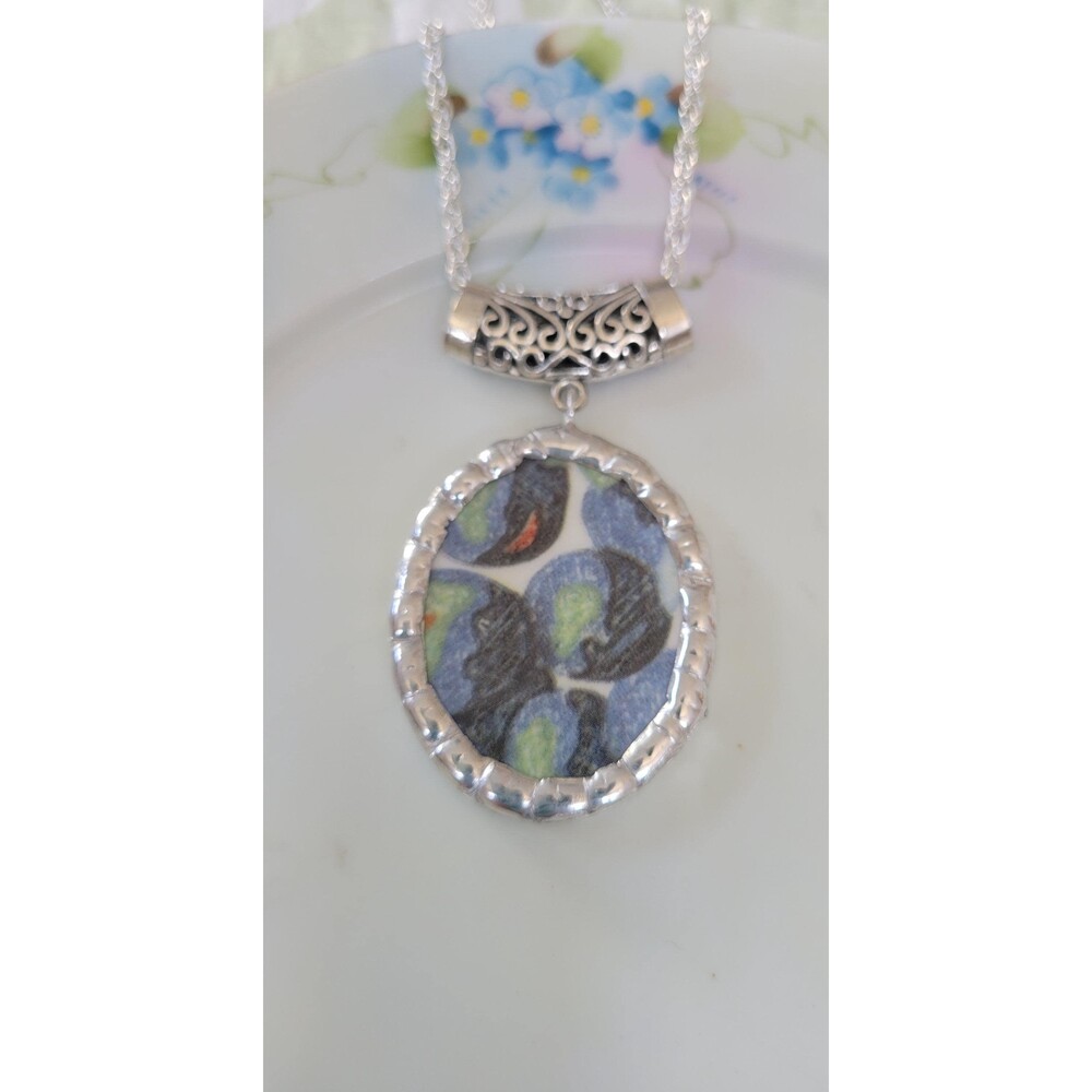 Italian Broken China Necklace Himark Italy Purple Grape Fruit Pottery Pendant
